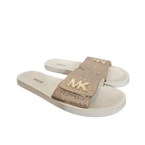 Michael Kors Women's MK Slide Glitter Platform Sandal Flip Flops  Rose Gold 11